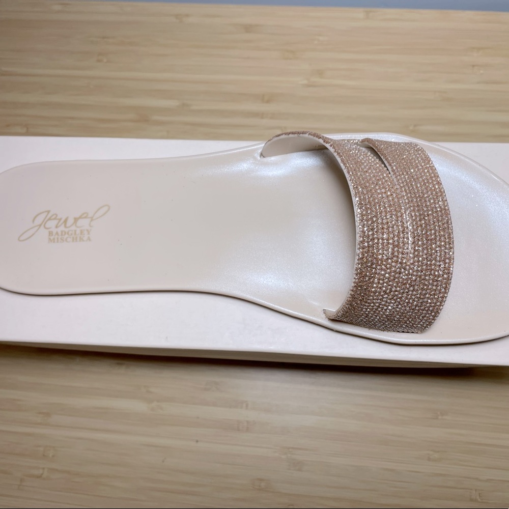 jewel badgley mischka sandals flat rose gold